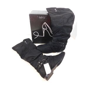 MySoft Slouch Inside ZIp  Harness Fashion Boots  sz 7 M Black Faux Suede